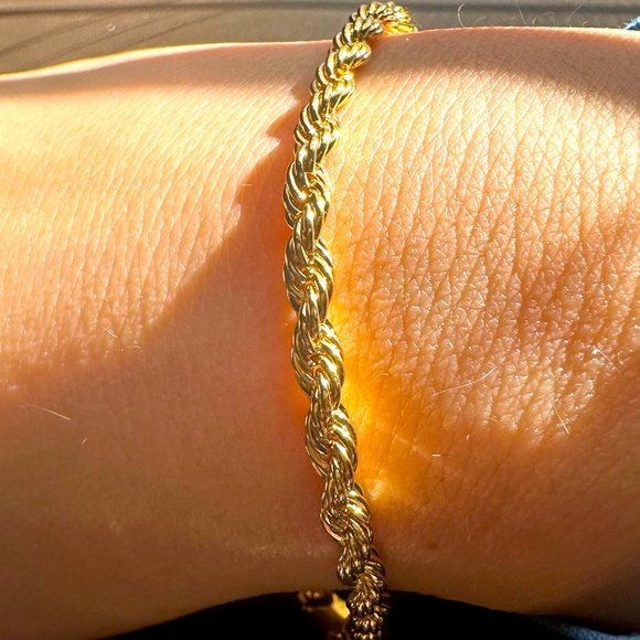 New Thick 14K Solid Gold filled rope chain bracelet 8 in tall unisex men women - Picture 5 of 8